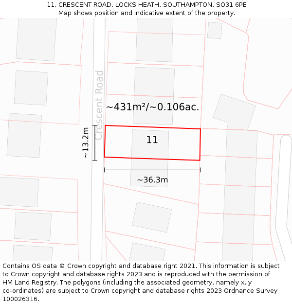 11, CRESCENT ROAD, LOCKS HEATH, SOUTHAMPTON, SO31 6PE: Plot and title map