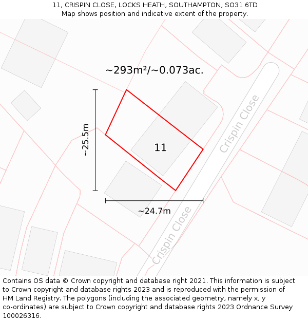 11, CRISPIN CLOSE, LOCKS HEATH, SOUTHAMPTON, SO31 6TD: Plot and title map