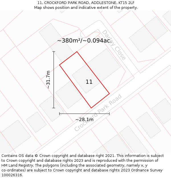 11, CROCKFORD PARK ROAD, ADDLESTONE, KT15 2LF: Plot and title map