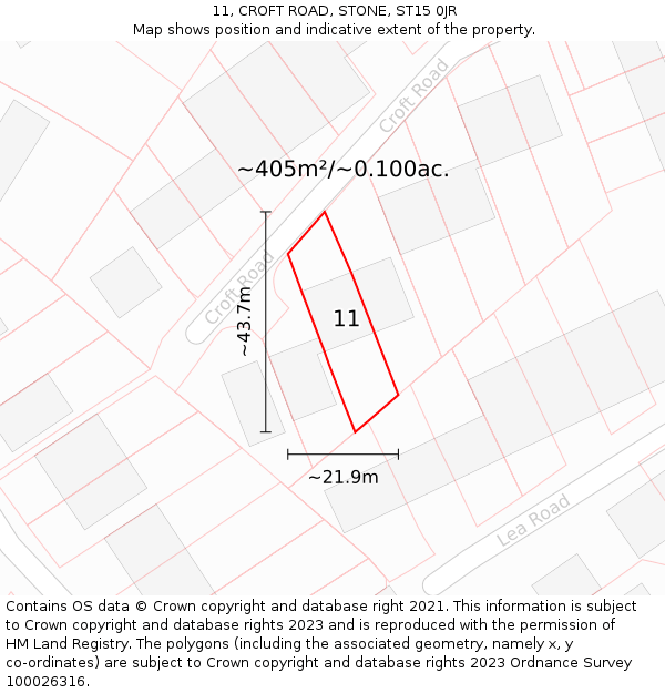 11, CROFT ROAD, STONE, ST15 0JR: Plot and title map