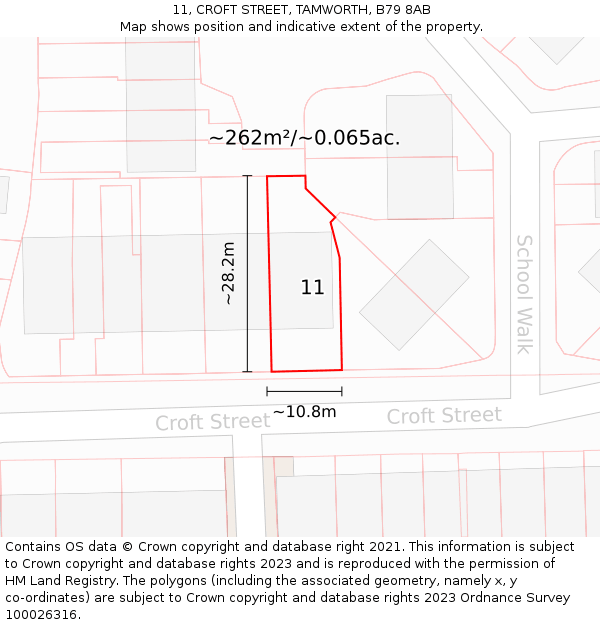 11, CROFT STREET, TAMWORTH, B79 8AB: Plot and title map