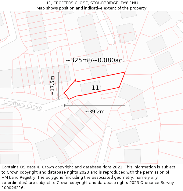 11, CROFTERS CLOSE, STOURBRIDGE, DY8 1NU: Plot and title map