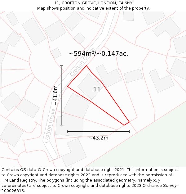 11, CROFTON GROVE, LONDON, E4 6NY: Plot and title map