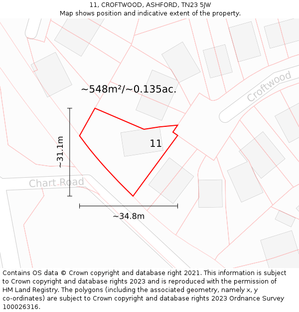 11, CROFTWOOD, ASHFORD, TN23 5JW: Plot and title map