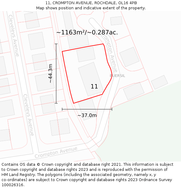 11, CROMPTON AVENUE, ROCHDALE, OL16 4PB: Plot and title map