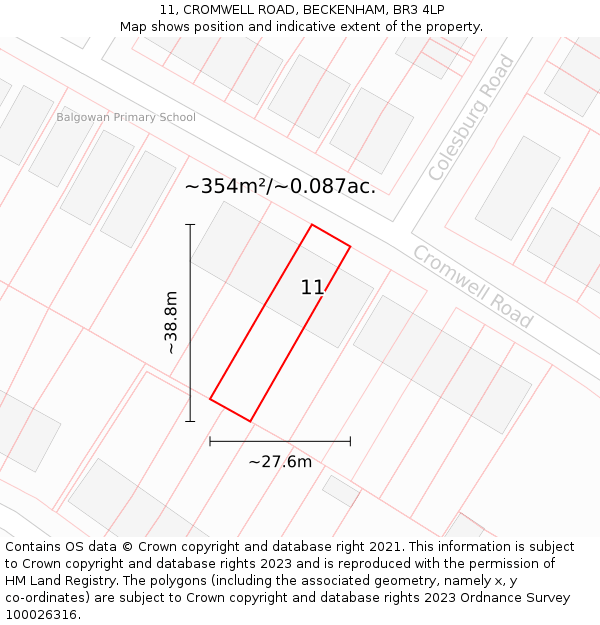 11, CROMWELL ROAD, BECKENHAM, BR3 4LP: Plot and title map