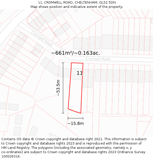 11, CROMWELL ROAD, CHELTENHAM, GL52 5DN: Plot and title map