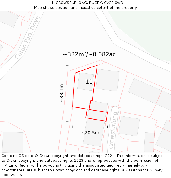 11, CROWSFURLONG, RUGBY, CV23 0WD: Plot and title map