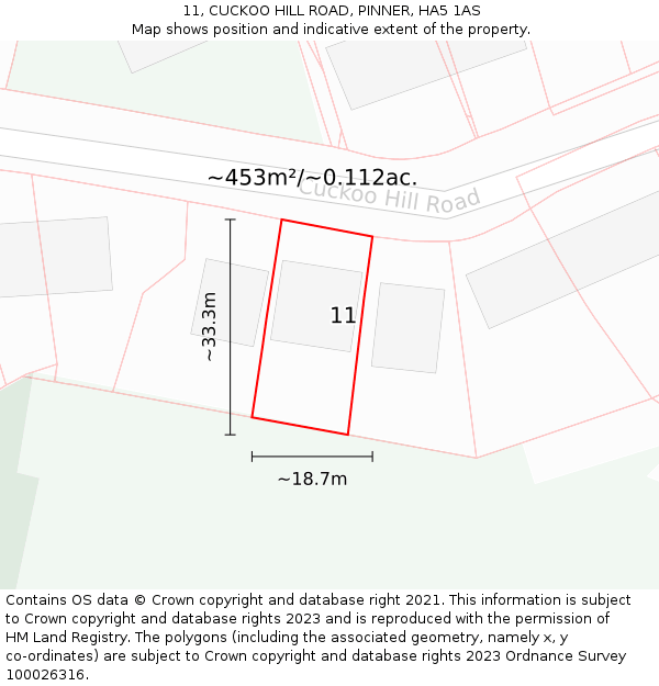 11, CUCKOO HILL ROAD, PINNER, HA5 1AS: Plot and title map