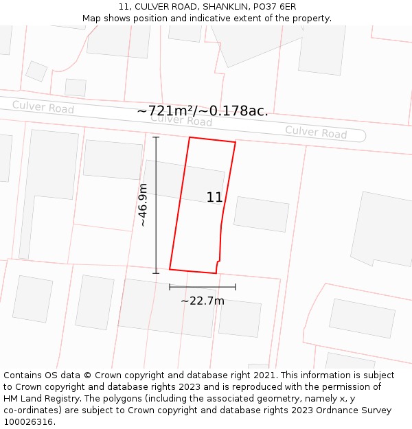 11, CULVER ROAD, SHANKLIN, PO37 6ER: Plot and title map