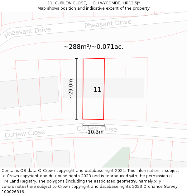 11, CURLEW CLOSE, HIGH WYCOMBE, HP13 5JY: Plot and title map