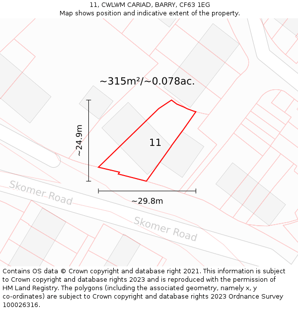 11, CWLWM CARIAD, BARRY, CF63 1EG: Plot and title map