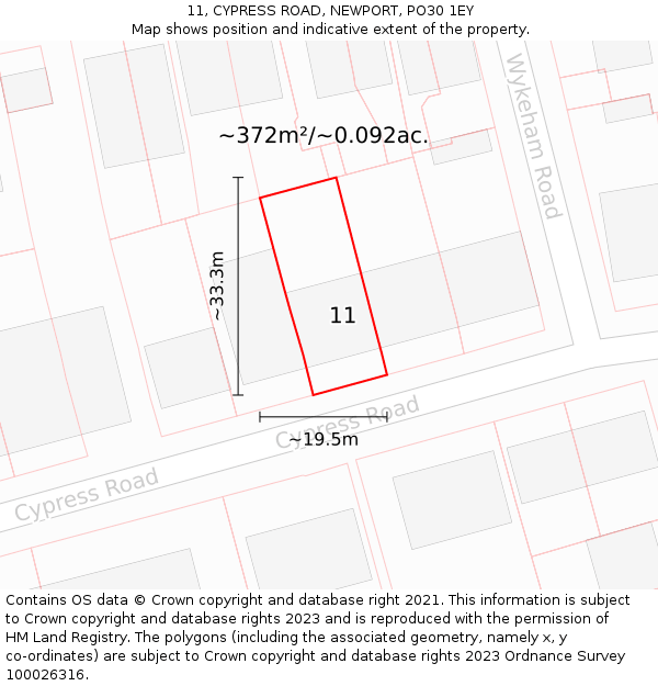 11, CYPRESS ROAD, NEWPORT, PO30 1EY: Plot and title map