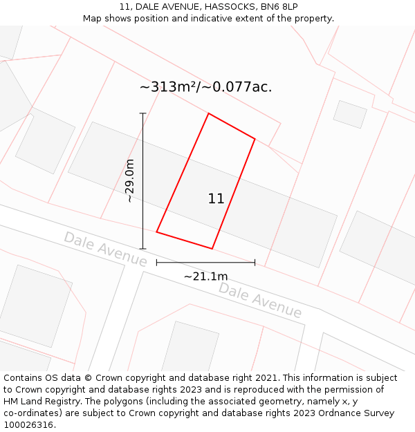 11, DALE AVENUE, HASSOCKS, BN6 8LP: Plot and title map