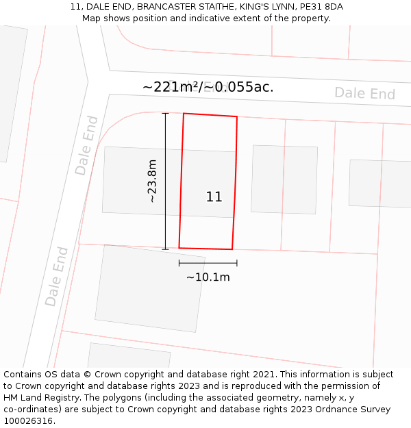 11, DALE END, BRANCASTER STAITHE, KING'S LYNN, PE31 8DA: Plot and title map