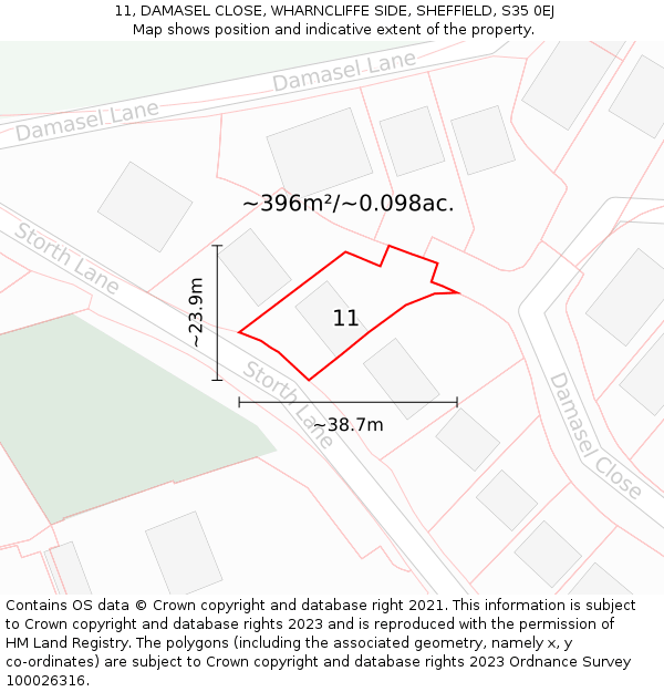 11, DAMASEL CLOSE, WHARNCLIFFE SIDE, SHEFFIELD, S35 0EJ: Plot and title map