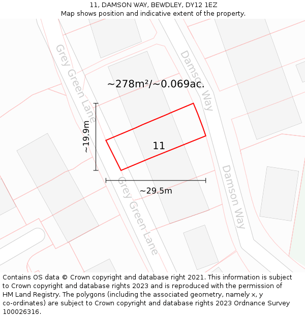 11, DAMSON WAY, BEWDLEY, DY12 1EZ: Plot and title map