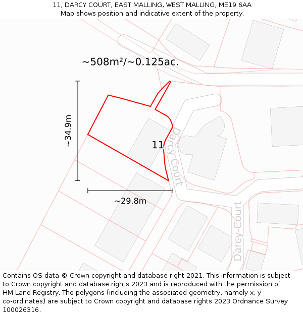 11, DARCY COURT, EAST MALLING, WEST MALLING, ME19 6AA: Plot and title map