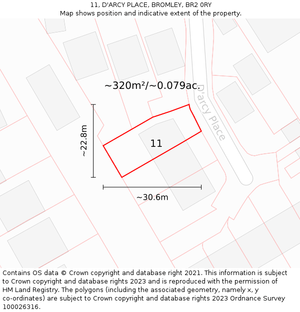 11, D'ARCY PLACE, BROMLEY, BR2 0RY: Plot and title map