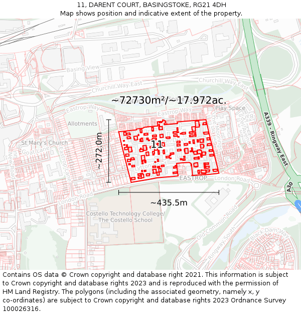 11, DARENT COURT, BASINGSTOKE, RG21 4DH: Plot and title map