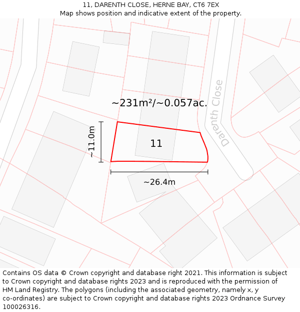 11, DARENTH CLOSE, HERNE BAY, CT6 7EX: Plot and title map