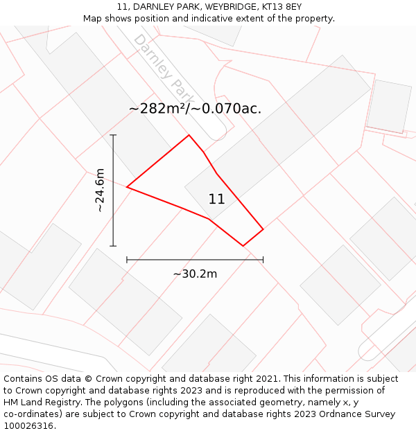 11, DARNLEY PARK, WEYBRIDGE, KT13 8EY: Plot and title map