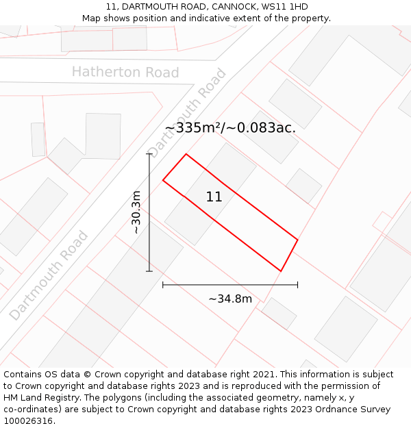 11, DARTMOUTH ROAD, CANNOCK, WS11 1HD: Plot and title map