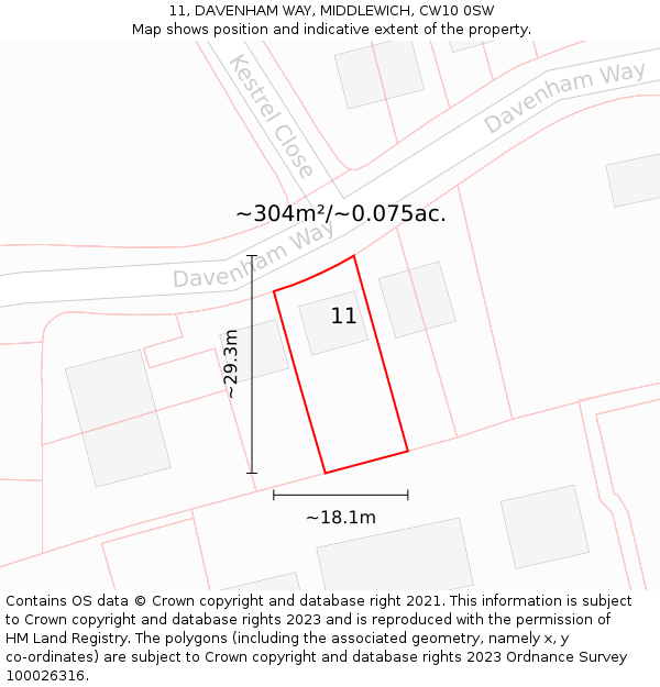 11, DAVENHAM WAY, MIDDLEWICH, CW10 0SW: Plot and title map