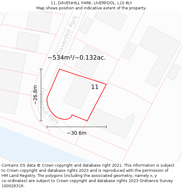 11, DAVENHILL PARK, LIVERPOOL, L10 8LY: Plot and title map