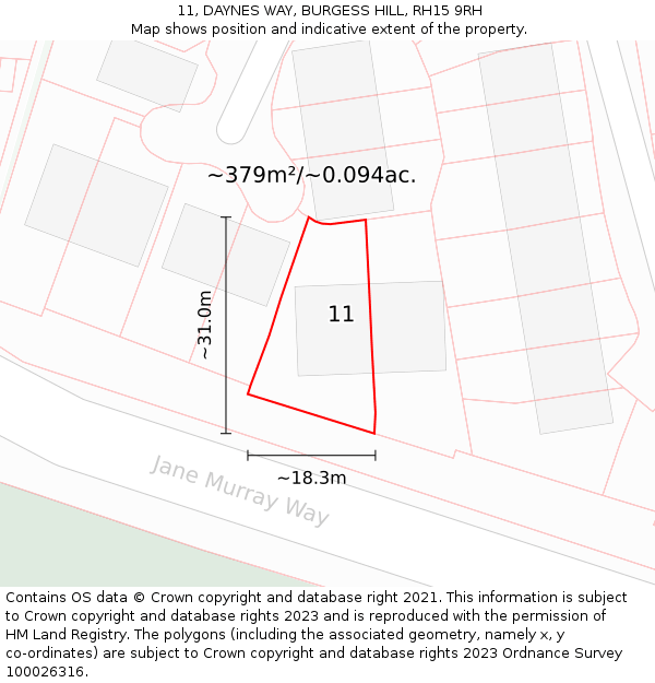 11, DAYNES WAY, BURGESS HILL, RH15 9RH: Plot and title map