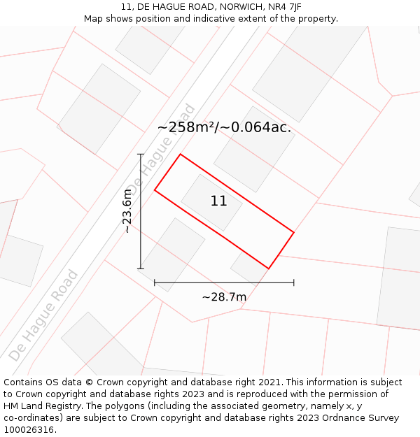 11, DE HAGUE ROAD, NORWICH, NR4 7JF: Plot and title map