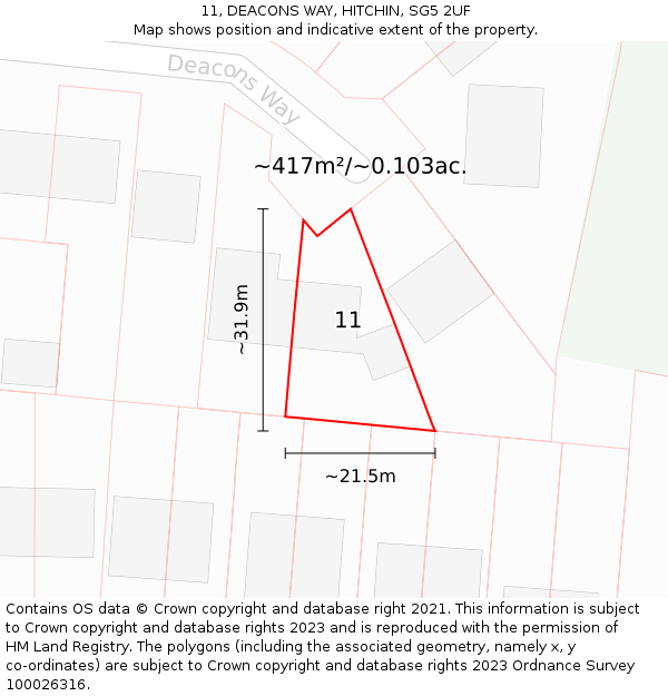 11, DEACONS WAY, HITCHIN, SG5 2UF: Plot and title map