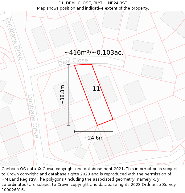 11, DEAL CLOSE, BLYTH, NE24 3ST: Plot and title map