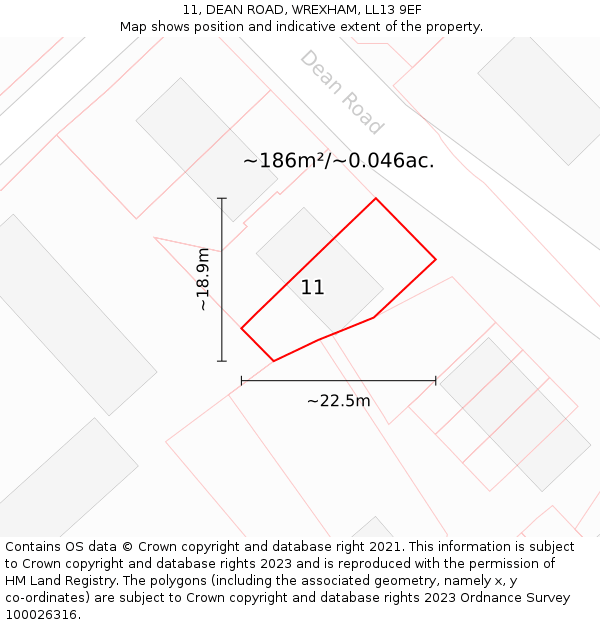 11, DEAN ROAD, WREXHAM, LL13 9EF: Plot and title map