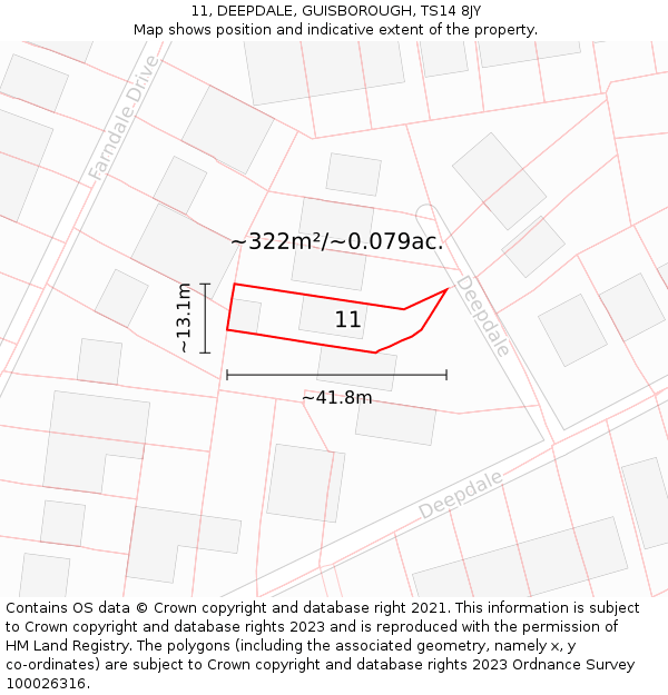 11, DEEPDALE, GUISBOROUGH, TS14 8JY: Plot and title map