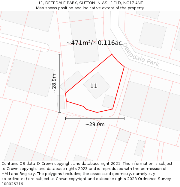 11, DEEPDALE PARK, SUTTON-IN-ASHFIELD, NG17 4NT: Plot and title map