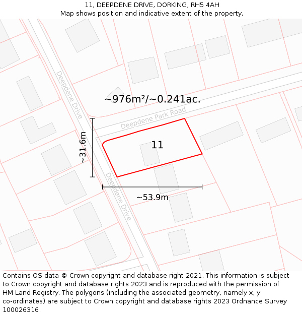 11, DEEPDENE DRIVE, DORKING, RH5 4AH: Plot and title map