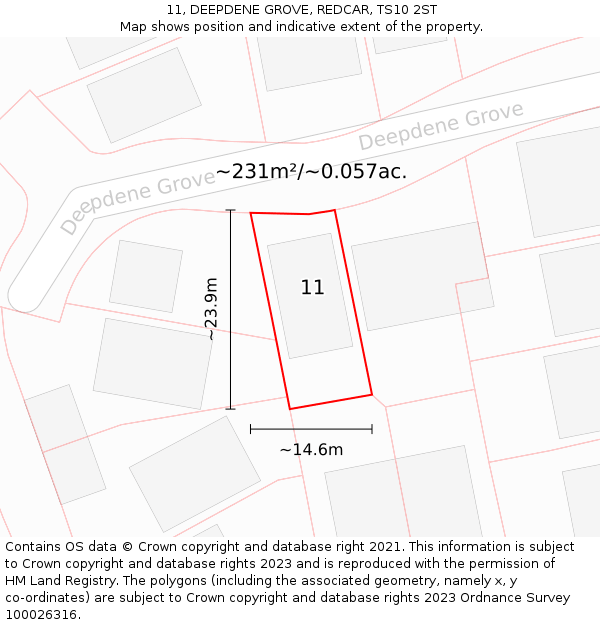 11, DEEPDENE GROVE, REDCAR, TS10 2ST: Plot and title map