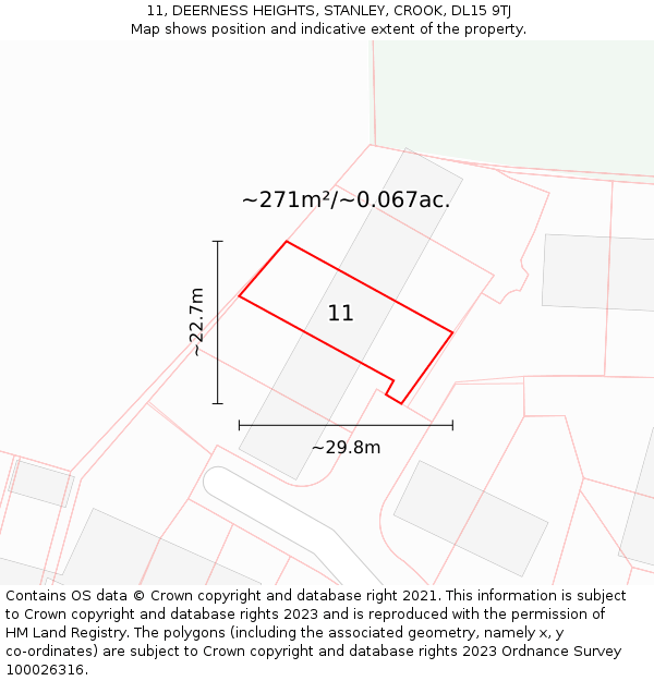 11, DEERNESS HEIGHTS, STANLEY, CROOK, DL15 9TJ: Plot and title map