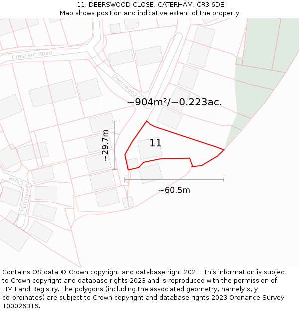 11, DEERSWOOD CLOSE, CATERHAM, CR3 6DE: Plot and title map