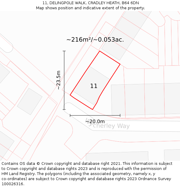 11, DELINGPOLE WALK, CRADLEY HEATH, B64 6DN: Plot and title map