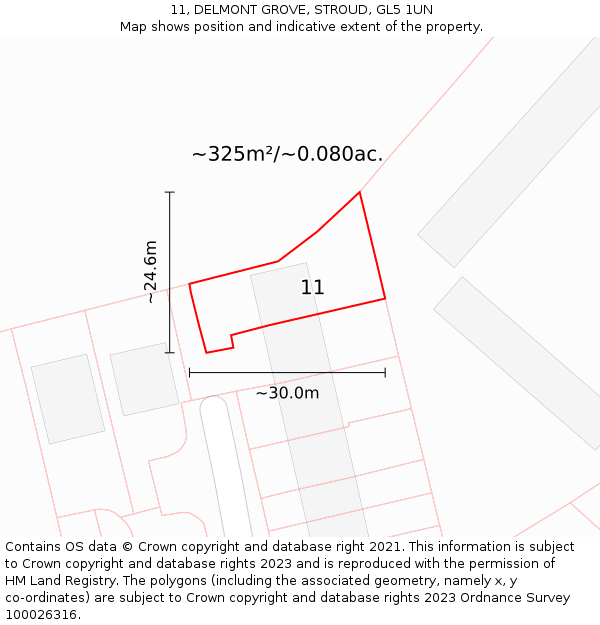 11, DELMONT GROVE, STROUD, GL5 1UN: Plot and title map