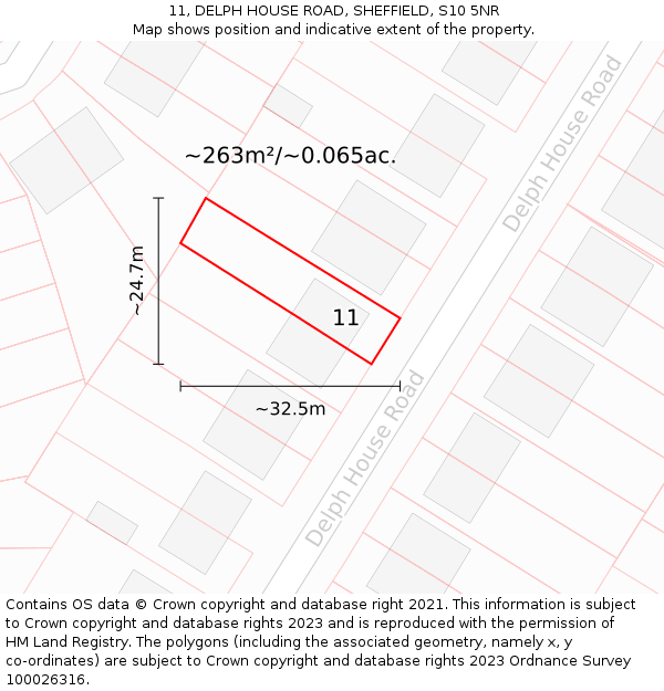 11, DELPH HOUSE ROAD, SHEFFIELD, S10 5NR: Plot and title map