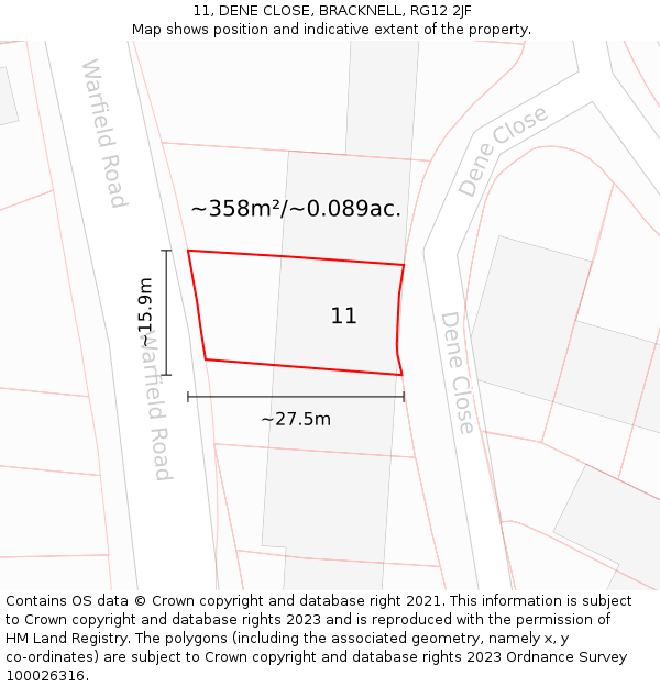 11, DENE CLOSE, BRACKNELL, RG12 2JF: Plot and title map