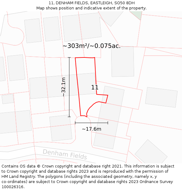 11, DENHAM FIELDS, EASTLEIGH, SO50 8DH: Plot and title map