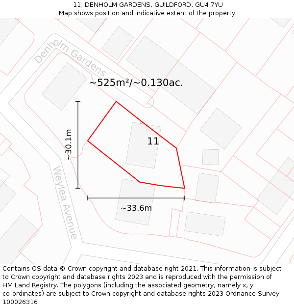 11, DENHOLM GARDENS, GUILDFORD, GU4 7YU: Plot and title map