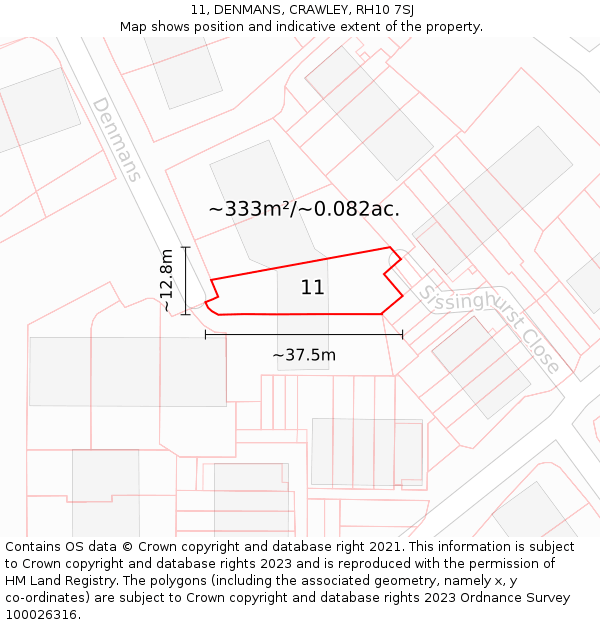 11, DENMANS, CRAWLEY, RH10 7SJ: Plot and title map