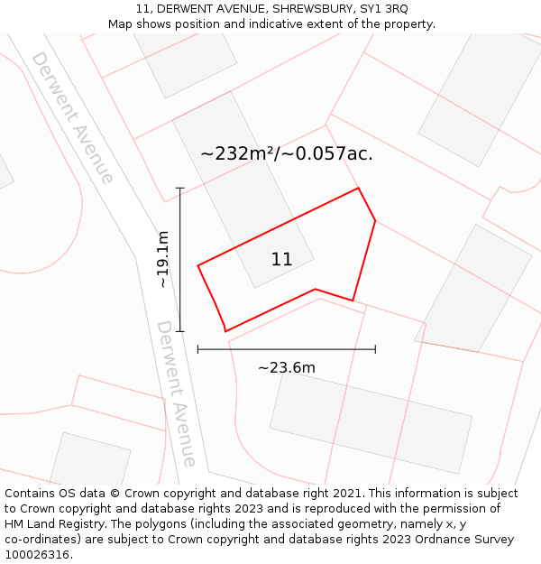 11, DERWENT AVENUE, SHREWSBURY, SY1 3RQ: Plot and title map