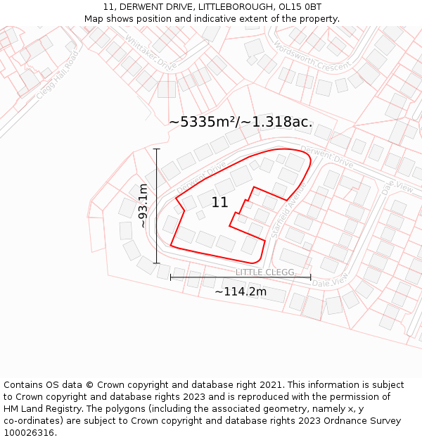 11, DERWENT DRIVE, LITTLEBOROUGH, OL15 0BT: Plot and title map