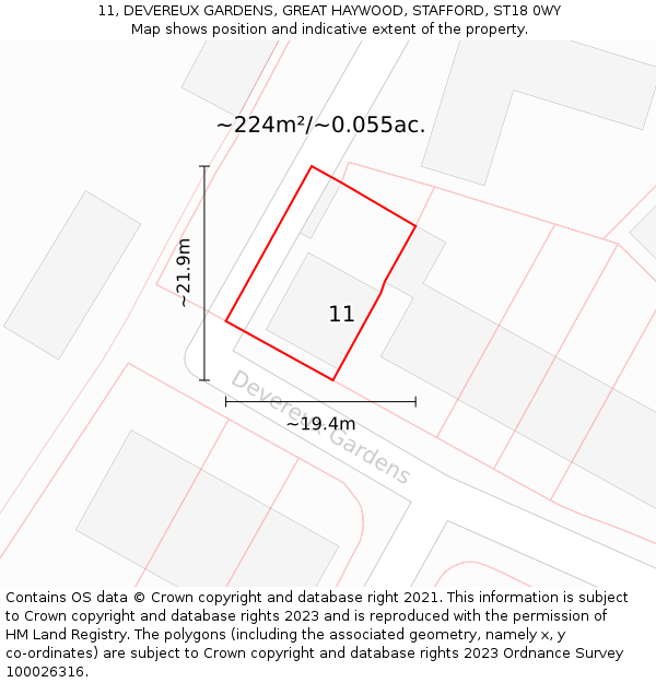 11, DEVEREUX GARDENS, GREAT HAYWOOD, STAFFORD, ST18 0WY: Plot and title map